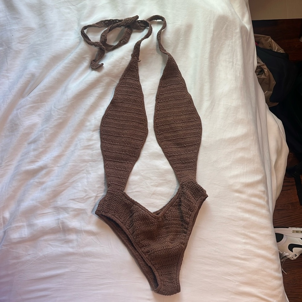 Akoia Swim Brown Knit Onepiece Suit